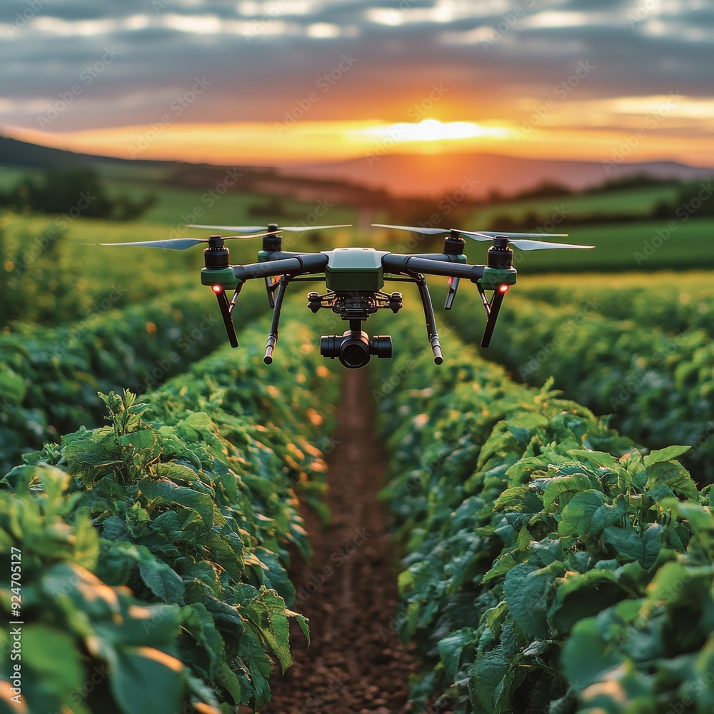 A drones spraying pesticide on crops, smart farming. Generative AI A drones spraying pesticide on crops, smart farming. Generative AI