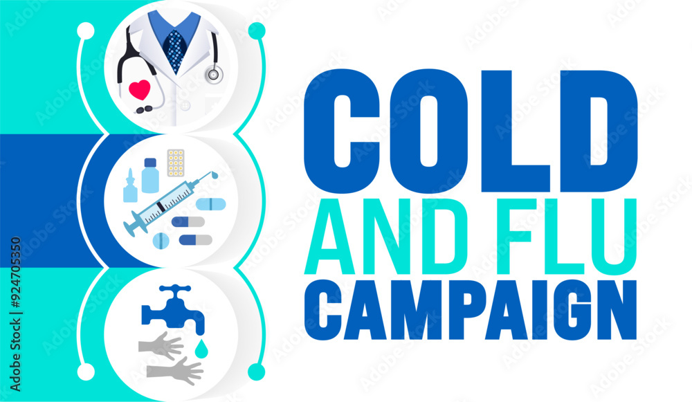 Cold and Flu Campaign is observed every year in September. Holiday concept. Template for background, banner, card, poster, placard, design template with unique shapes with standard color.