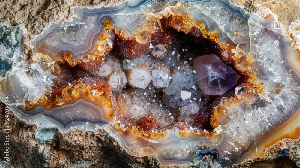 Obraz premium Agate Geode with Amethyst Crystal