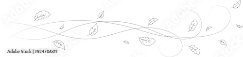 Doodle autumn leaves flying in the wind. Falling season outline backdrop, air flow leaves wave linear pattern or wind blowing doodle vector print. Autumn windy weather hand drawn monochrome background