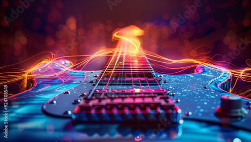Wallpaper Mural An electrifying close-up of a stunning guitar captures vibrant light trails swirling around, symbolizing the raw energy of music in a captivating atmosphere that draws you in. Torontodigital.ca