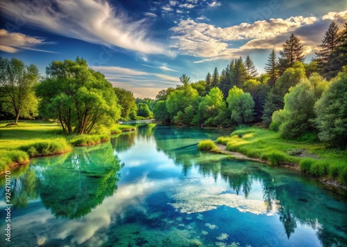 Sublime Serenity: Serene landscapes, calming blues and greens, soft textures