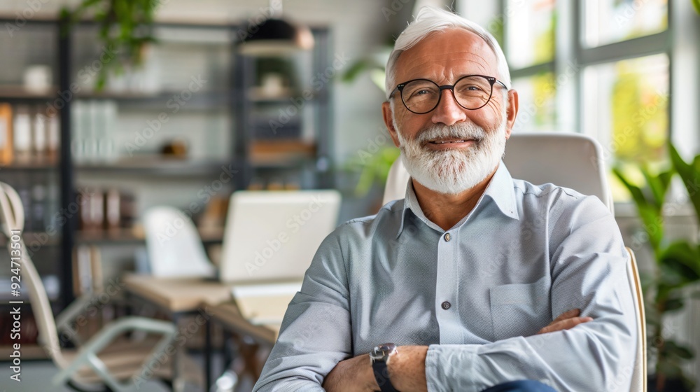 Confident Senior Man in Modern Office Environment Confident Senior Man in Modern Office Environment