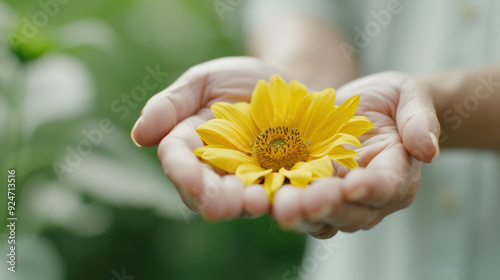 Close-Up of Sunflower Held in Hands