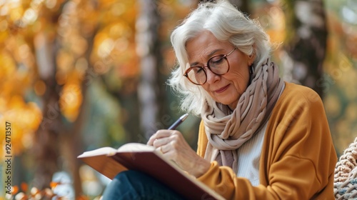 Senior Person Writing in a Journal in a Quiet, Inspiring Environment