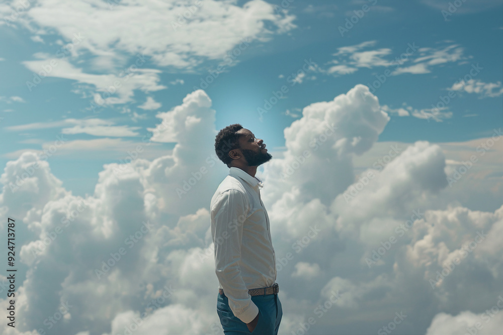 Image of handsome man afterlife in paradise generative AI concept Image of handsome man afterlife in paradise generative AI concept