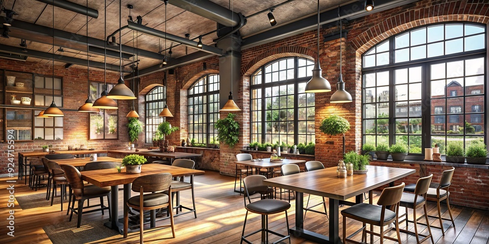Industrial Chic Loft Eatery and Boutique: exposed brick, distressed metals, large windows, industrial lighting Industrial Chic Loft Eatery and Boutique: exposed brick, distressed metals, large windows, industrial lighting