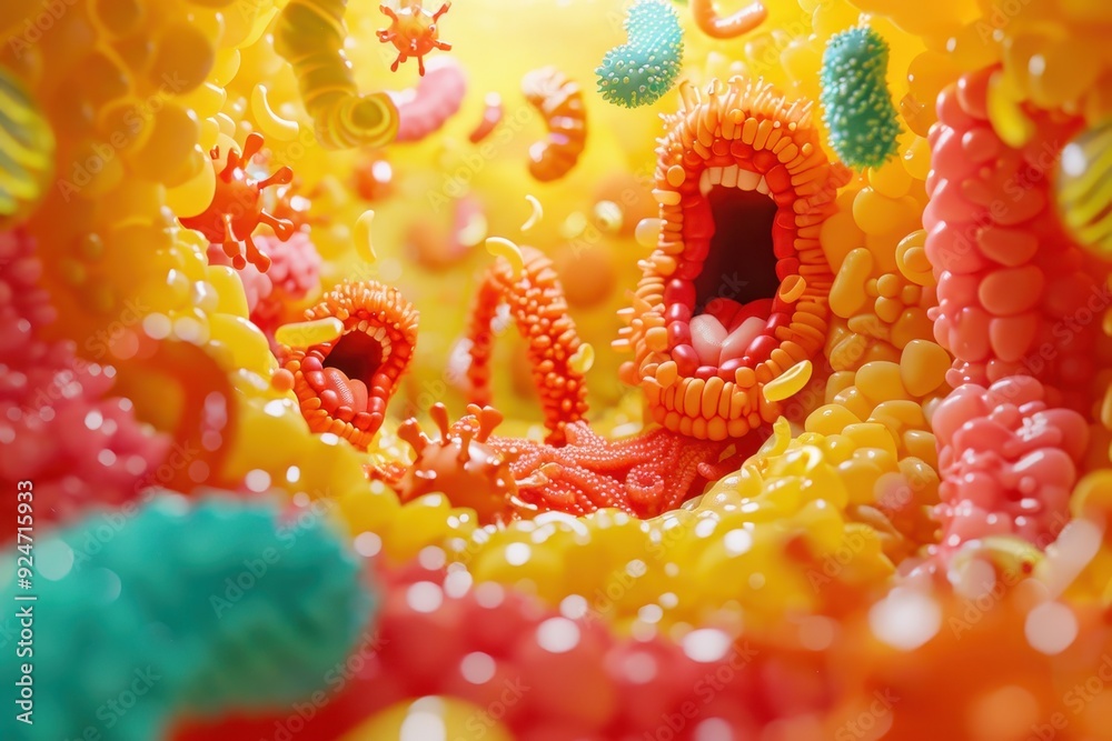 A colorful, cartoonish depiction of a body with a mouth open A colorful, cartoonish depiction of a body with a mouth open