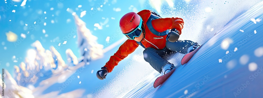 3D Cartoon Freerider Gliding Down Snowy Slopes 3D Cartoon Freerider Gliding Down Snowy Slopes