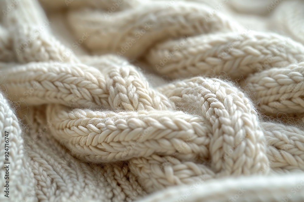Close-Up of Intricate Knitted Woolen Fabric Texture in Soft Colors. Close-Up of Intricate Knitted Woolen Fabric Texture in Soft Colors.
