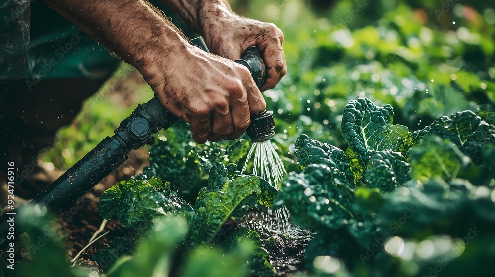 Obraz premium Closeup of Hands Watering Garden Greens.
