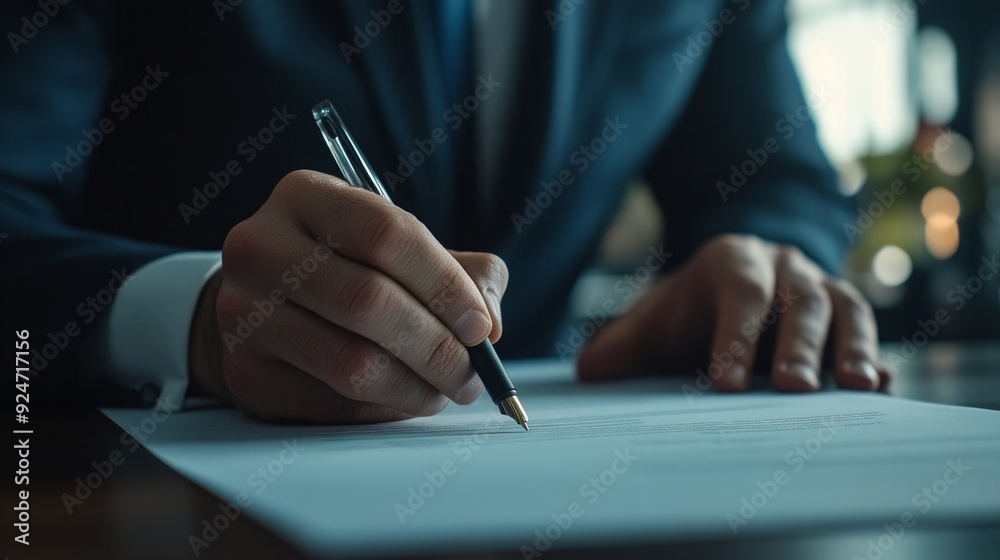 Close-up of a Hand Signing a Contract with a Pen Close-up of a Hand Signing a Contract with a Pen