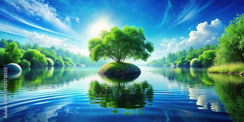 Serene Rebirth: Tranquil shades of blue and green evoke the serenity and tranquility of a new life's beginnings. photo