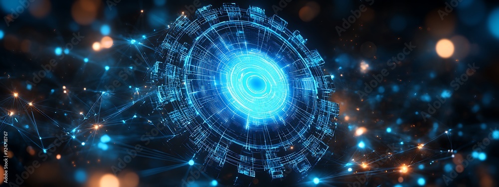 Obraz premium Digital 3d gear icon with binary code, artificial intelligence in system setting optimization, automation workflows, software customization options, and personalized user interfaces design 