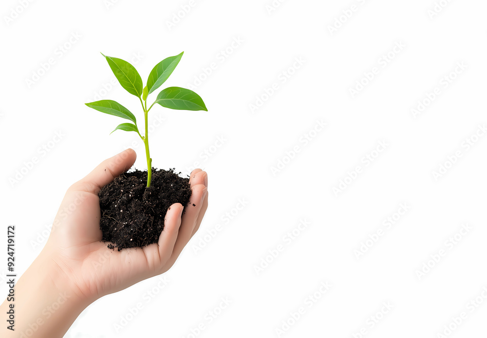 Hand holding a small plant or small tree for giving life to the earth, isolated on white background. Concept of conservation, planting, sustainability, environmental and ecology Hand holding a small plant or small tree for giving life to the earth, isolated on white background. Concept of conservation, planting, sustainability, environmental and ecology