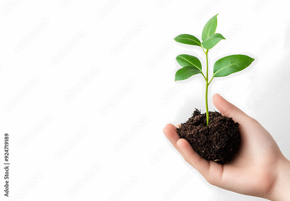 Hand holding a small plant or small tree for giving life to the earth, isolated on white background. Concept of conservation, planting, sustainability, environmental and ecology Hand holding a small plant or small tree for giving life to the earth, isolated on white background. Concept of conservation, planting, sustainability, environmental and ecology