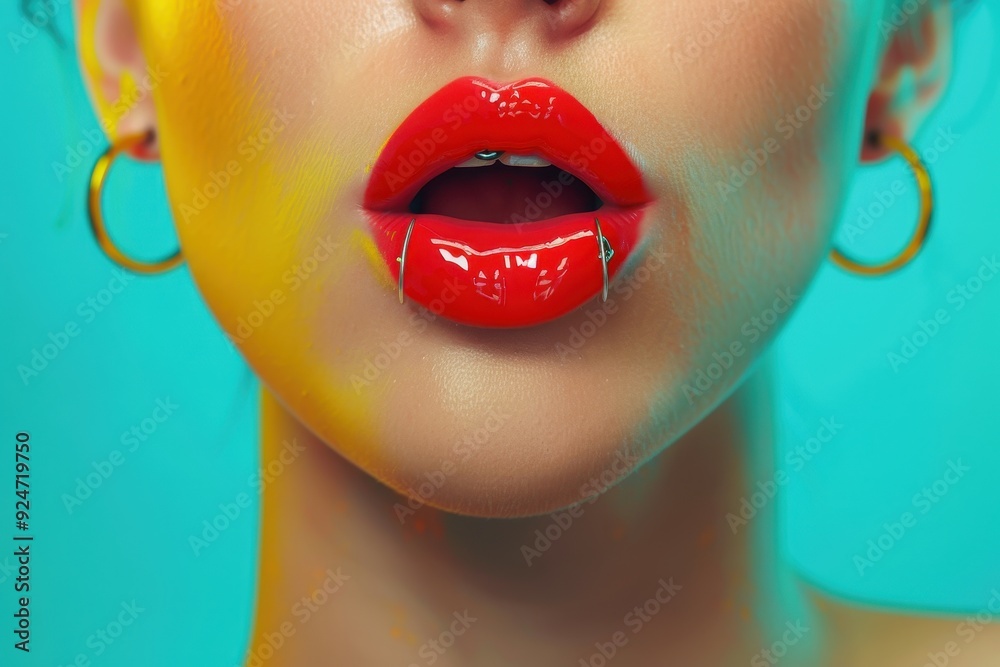 Obraz premium A woman with lips and earrings