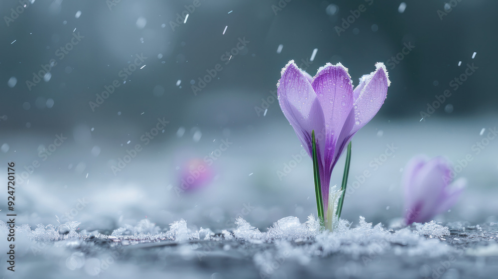 Purple Crocus Blooms in Snow Purple Crocus Blooms in Snow