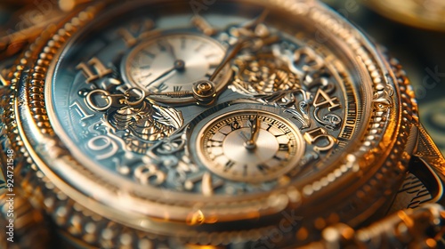 Close up of the surface of an antique gold watch