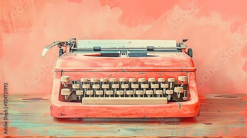 Vintage Typewriter Resting on a Wooden Desk with Warm Colors.