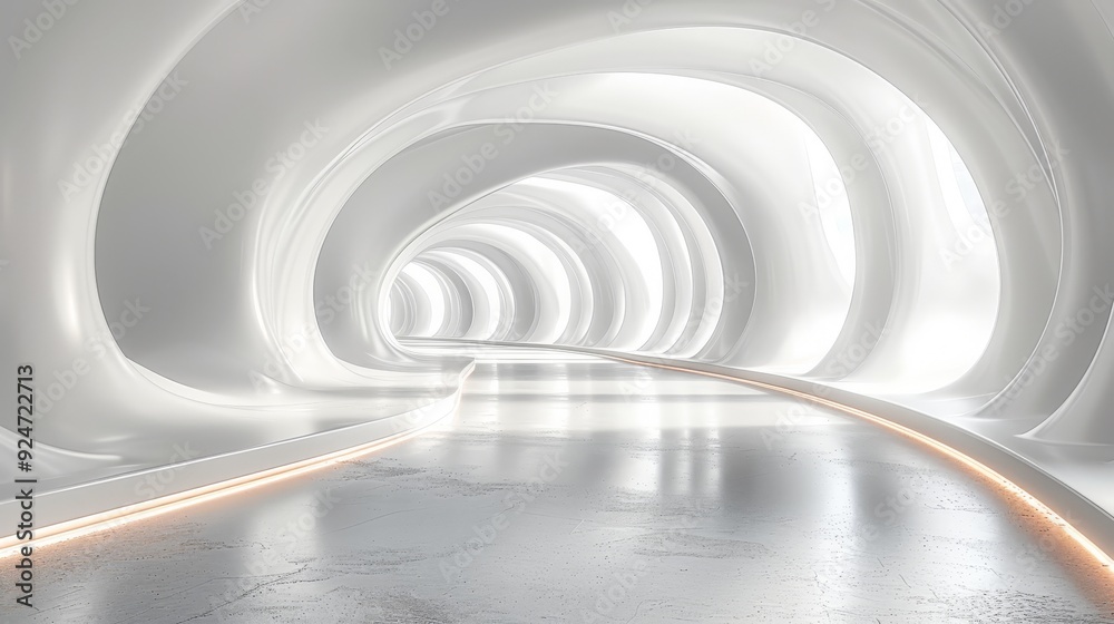 Naklejka premium White background with a symmetrical road at the bottom and light grey curves on the left and right.