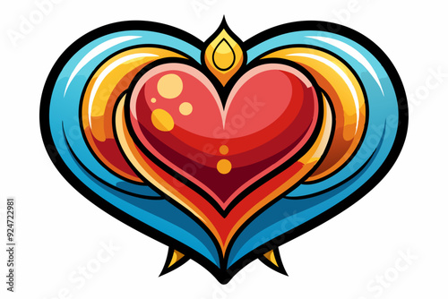 Colorful Heart with Blue and Yellow Wings