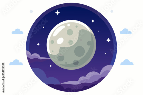 Full Moon with Clouds and Stars in a Night Sky Circle
