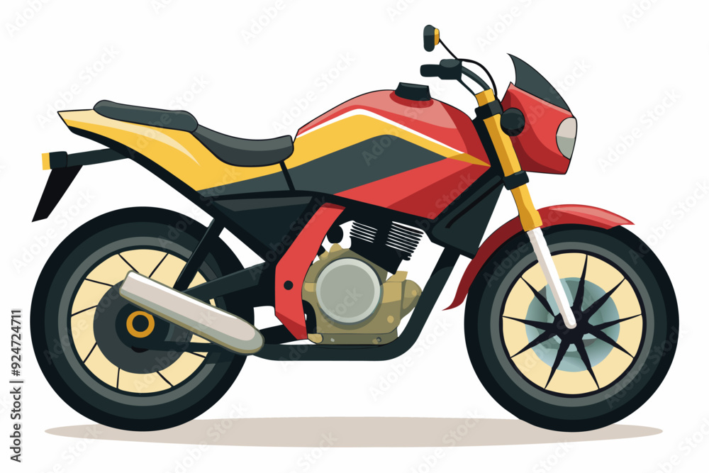 Red and Yellow Motorcycle with Black Trim and Spoked Wheels Red and Yellow Motorcycle with Black Trim and Spoked Wheels