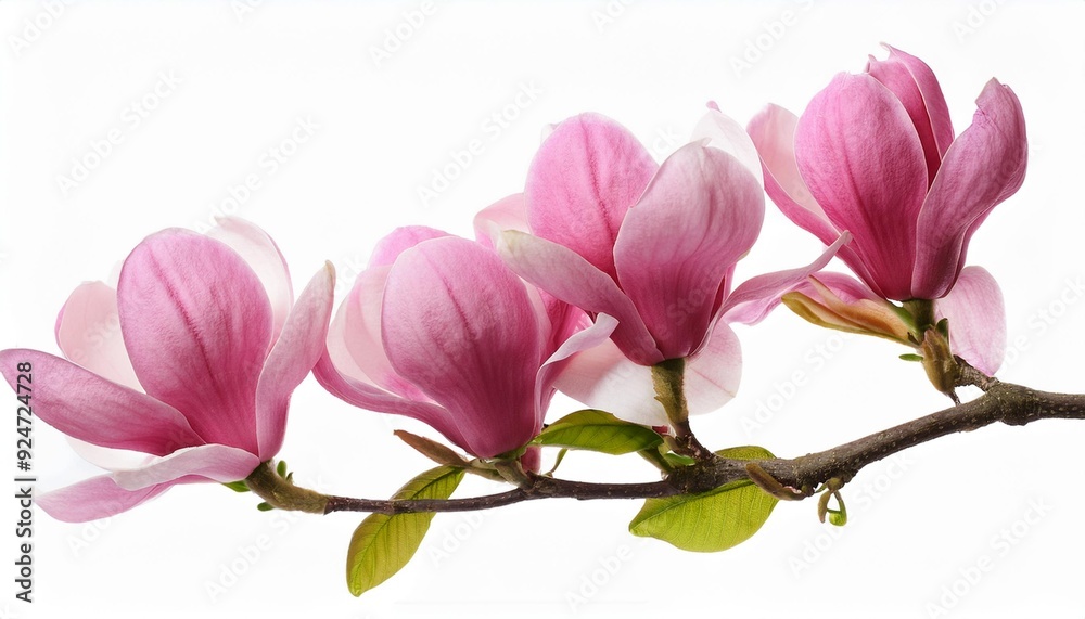 Obraz premium Spring Magnolia Branch with Pink Blossoms: Isolated on White Background