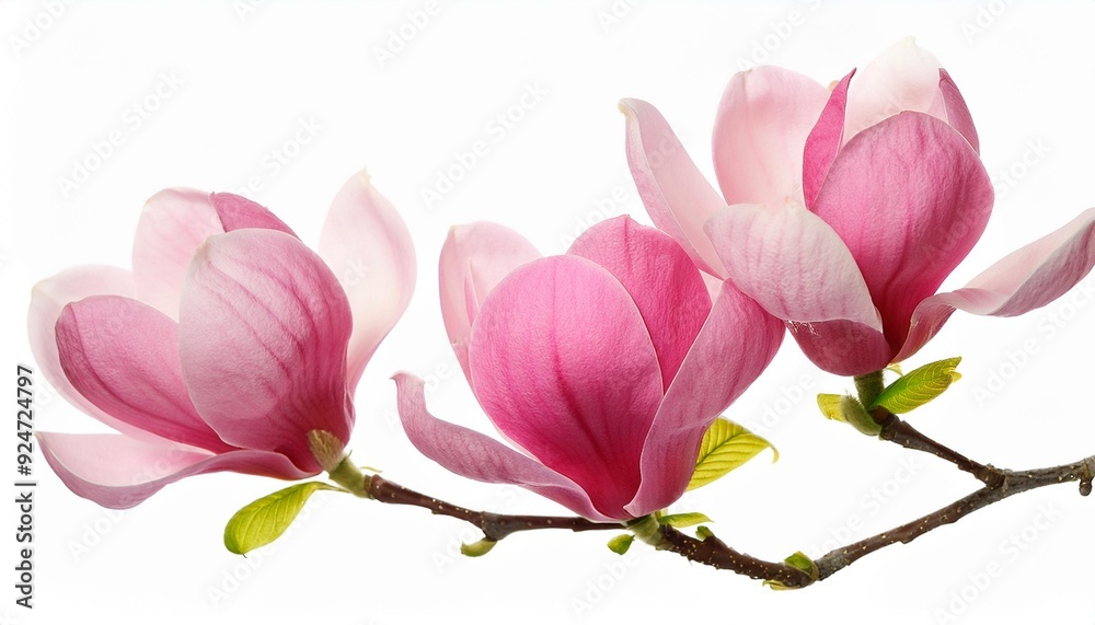 Fototapeta premium Spring Magnolia Branch with Pink Blossoms: Isolated on White Background