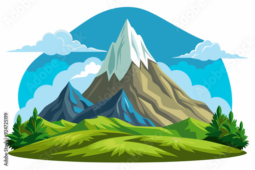 Mountainous Landscape with Green Hills and Blue Sky