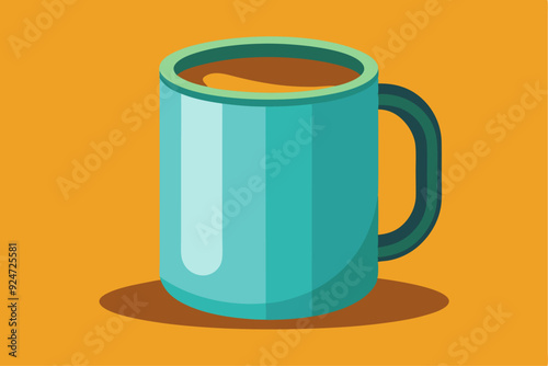 A Teal Mug with Coffee on an Orange Background