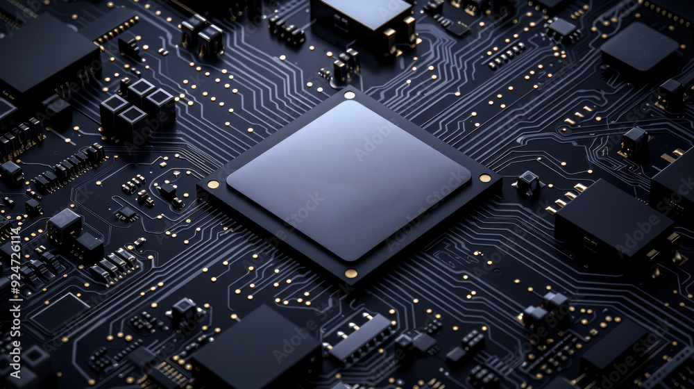 Fototapeta premium Circuit board microchips. Nanotechnology sustainable background.