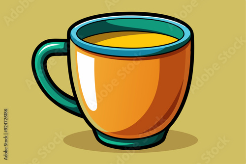 Orange Mug with Yellow Liquid and Green Rim