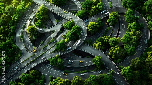 Highway meets nature in a green embrace.