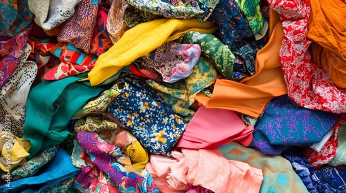 Vibrant Pile of Textile Scraps in a Creative Workshop Setting