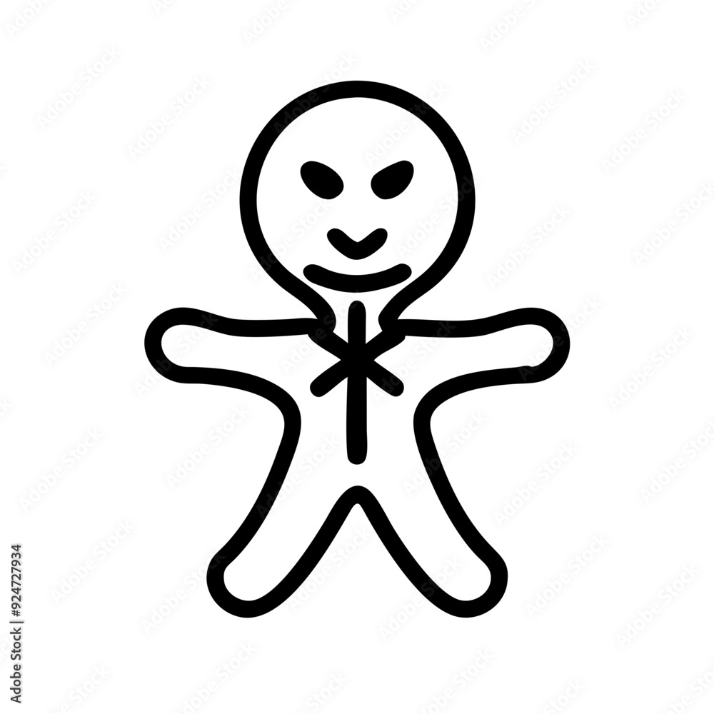 Gingerbread Man Icon, Halloween Symbol, Outline Style, White Background Gingerbread Man Icon, Halloween Symbol, Outline Style, White Background