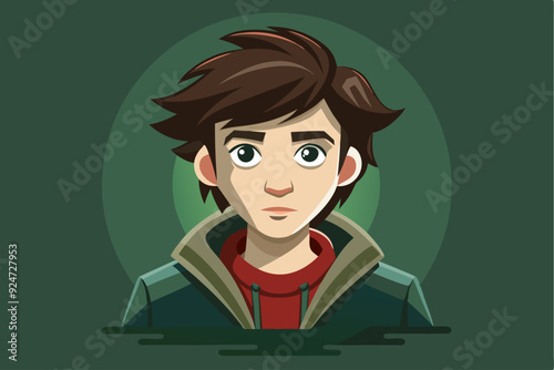 Cartoon Illustration of a Young Man with Brown Hair