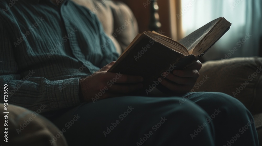 Man Reading a Book in a Cozy Chair - Relaxation and Tranquility Man Reading a Book in a Cozy Chair - Relaxation and Tranquility
