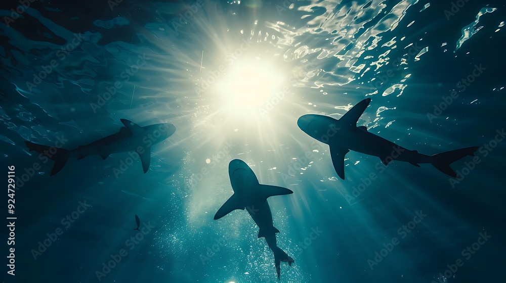 Obraz premium Silhouette of sharks