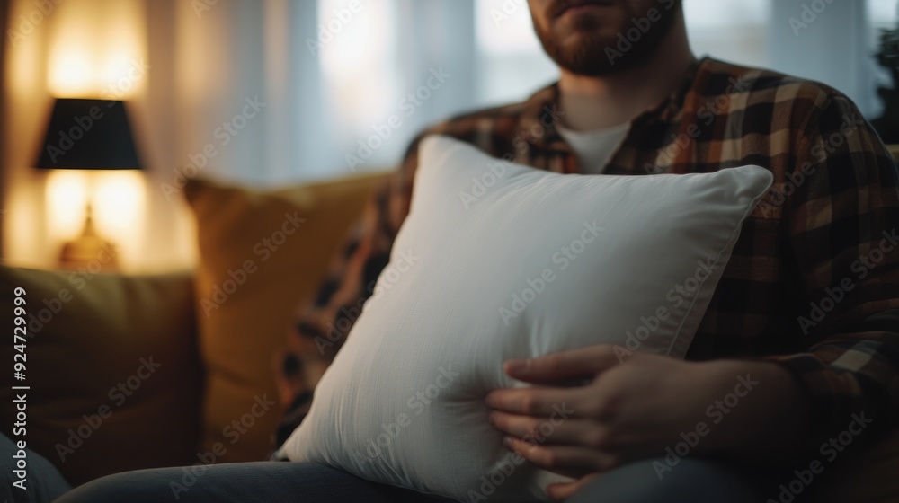 Obraz premium Man Relaxing on a Couch with a Pillow