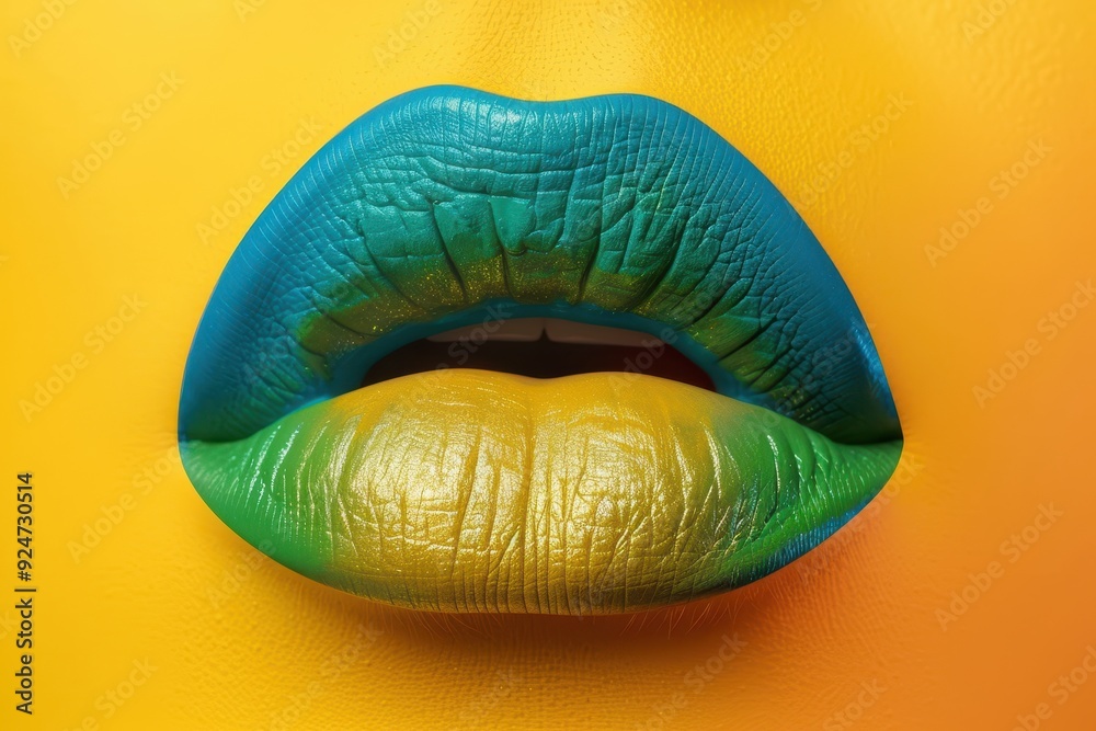 A woman's lips are painted with a bright color A woman's lips are painted with a bright color