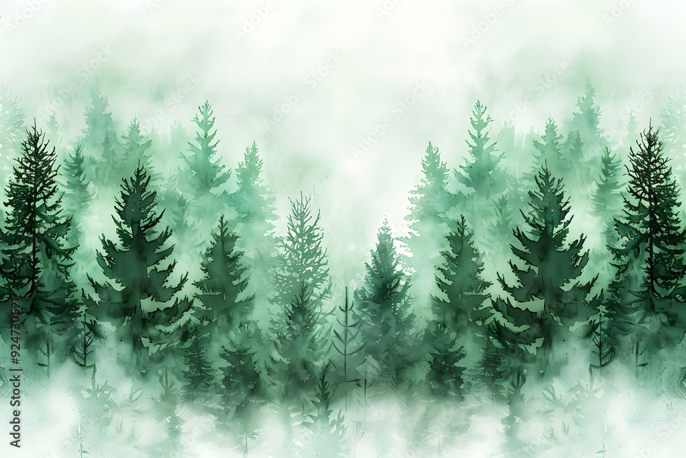Fototapeta premium Misty forest in watercolor dreams.