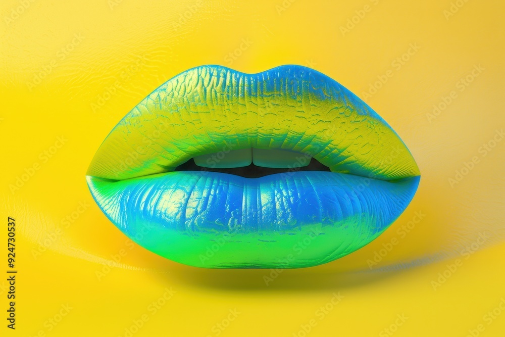 A lip with a green and blue color