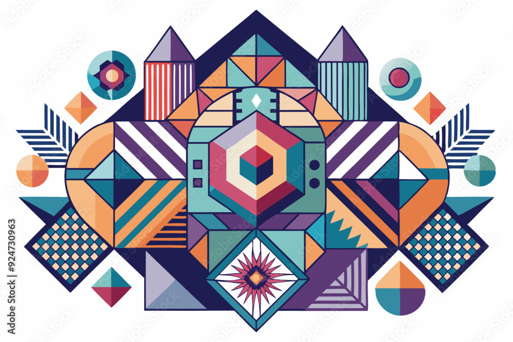 Fototapeta premium Abstract Geometric Pattern with Colorful Shapes and Patterns