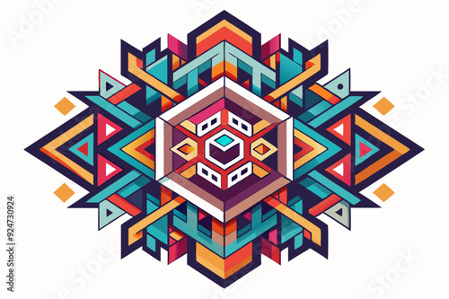 Colorful Geometric Abstract Pattern with Triangles and Squares photo