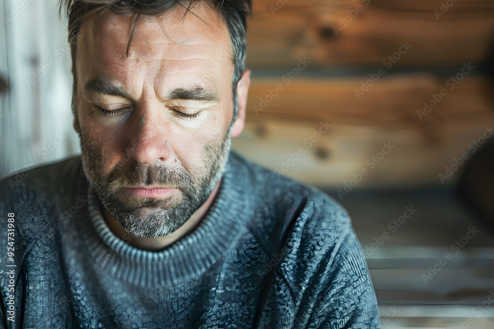 Portrait of mature man in his fifties with eyes closed Portrait of mature man in his fifties with eyes closed