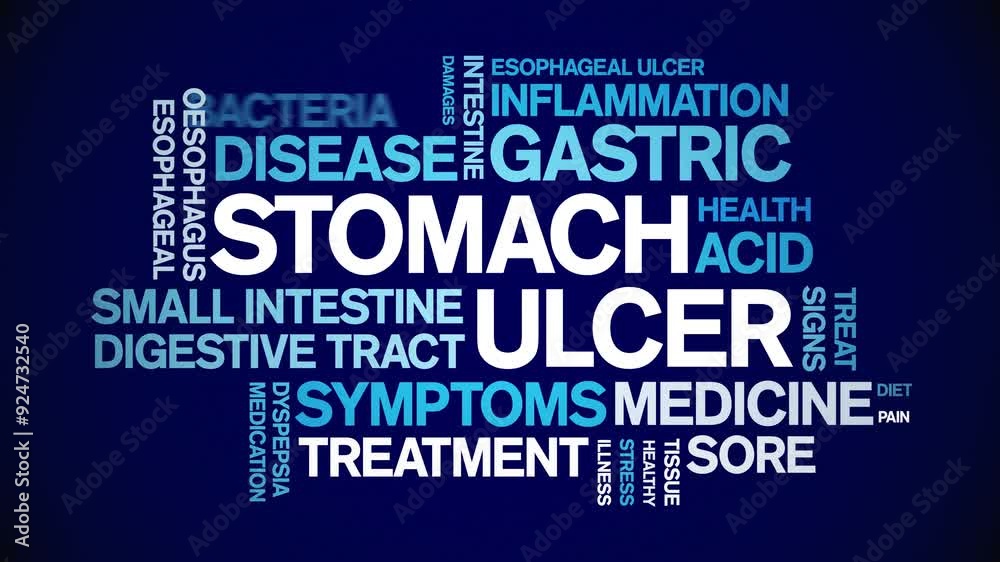 Stomach Ulcer animated word cloud;text design animation tag kinetic typography seamless loop. Stomach Ulcer animated word cloud;text design animation tag kinetic typography seamless loop.