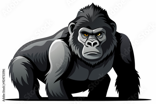 A Powerful and Aggressive Gorilla in a Crouching Position