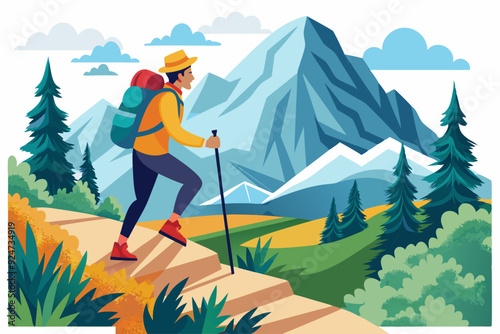 A Man Hiking Up a Mountain Trail